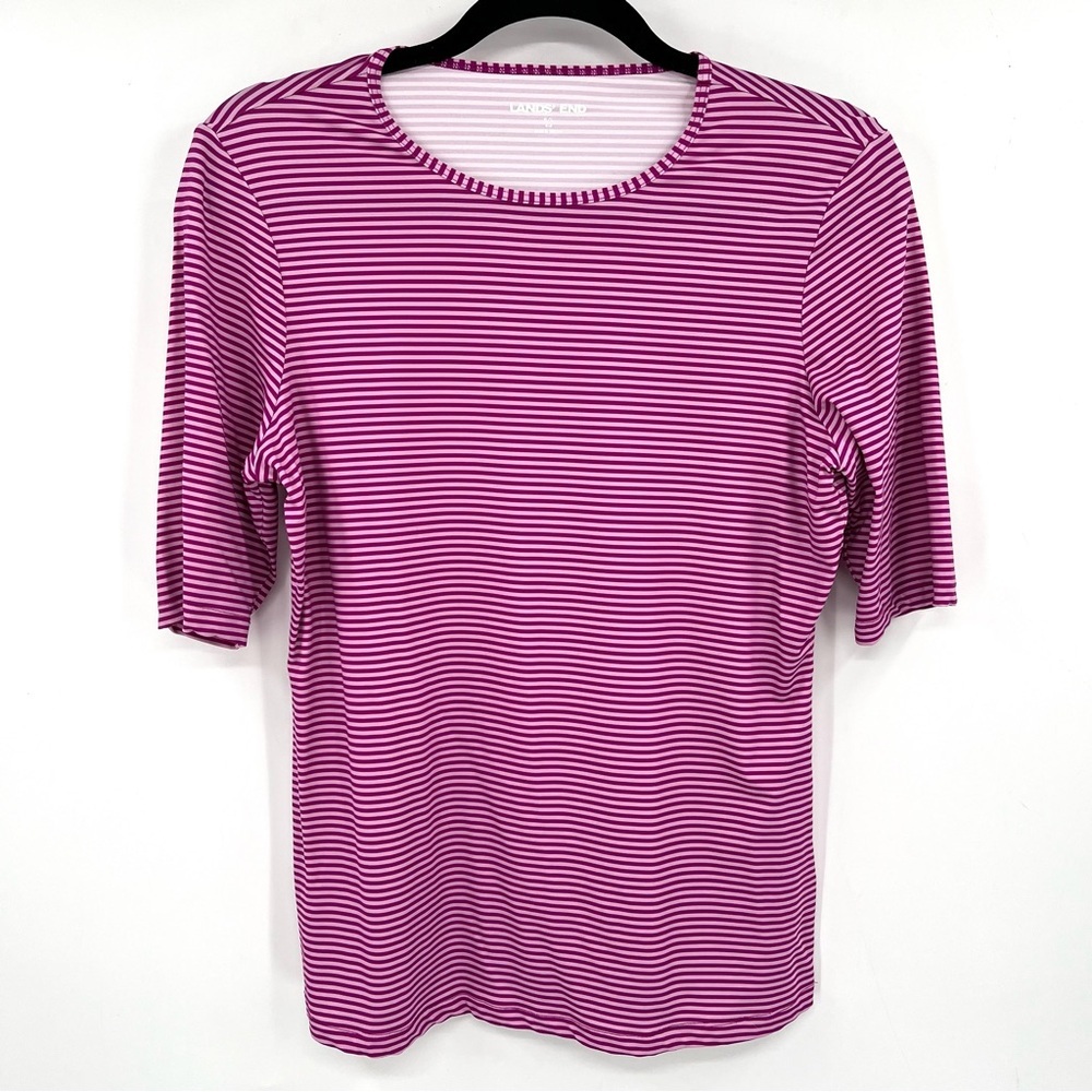 LAND'S END Women's Rashguard UPF50+ Sun Protection Swim Top S Long Striped Beach